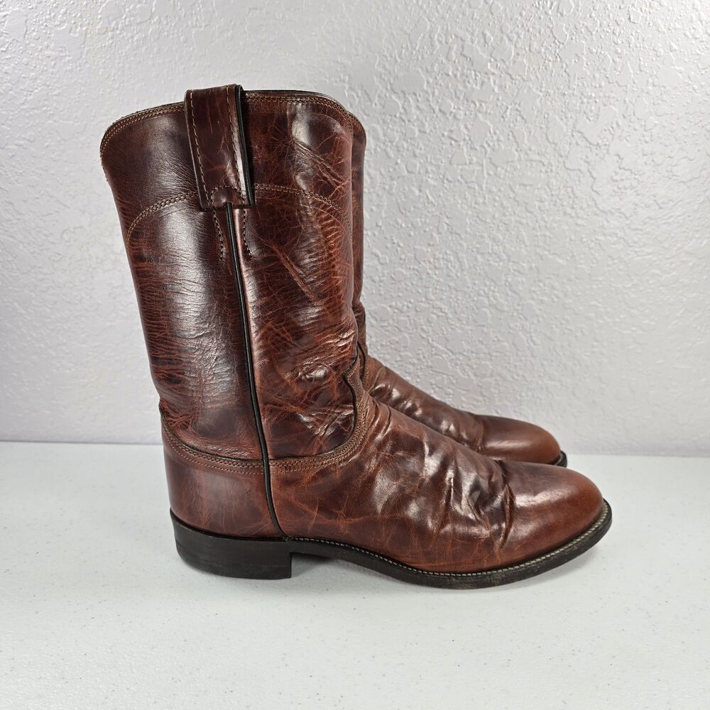 Justin Boots 3512 Jackson Roper Boots Mens 9 D Brown Leather Cowboy Western USA